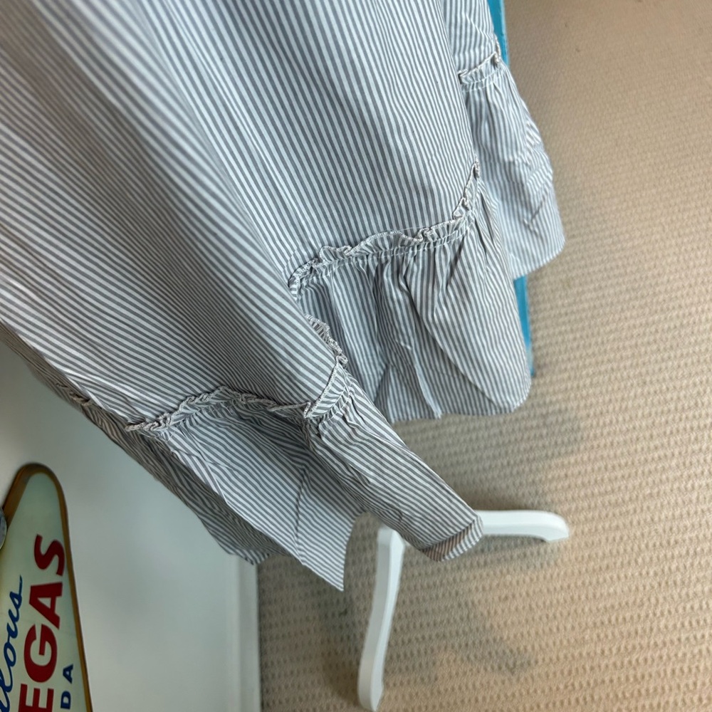 JODIFL White Pinstripe Dress with Floral Embroidered Sleeves - Picture 8 of 8